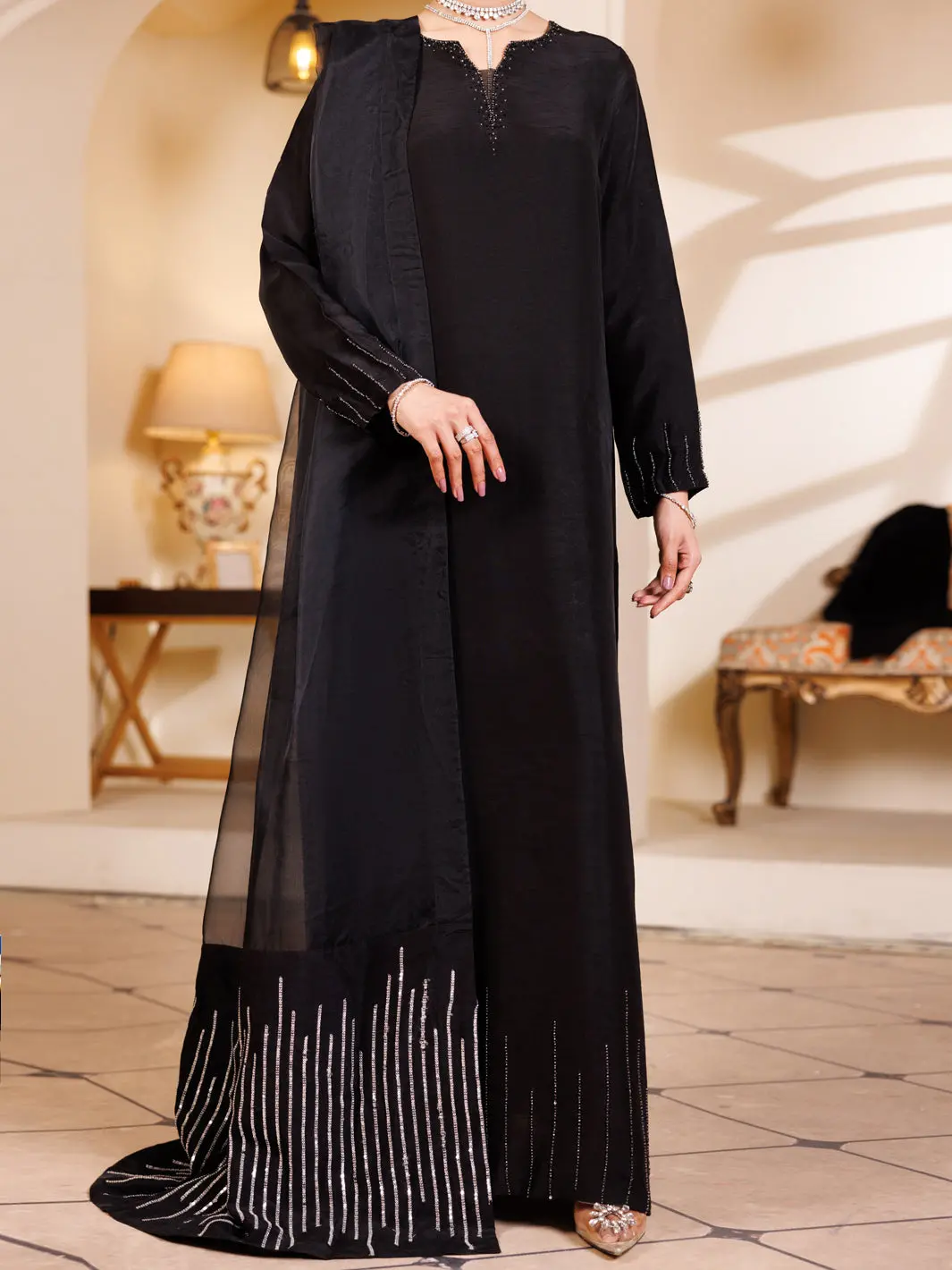 Black Raw Silk 3Pc Stitched - Alp-3Ps-2197 1