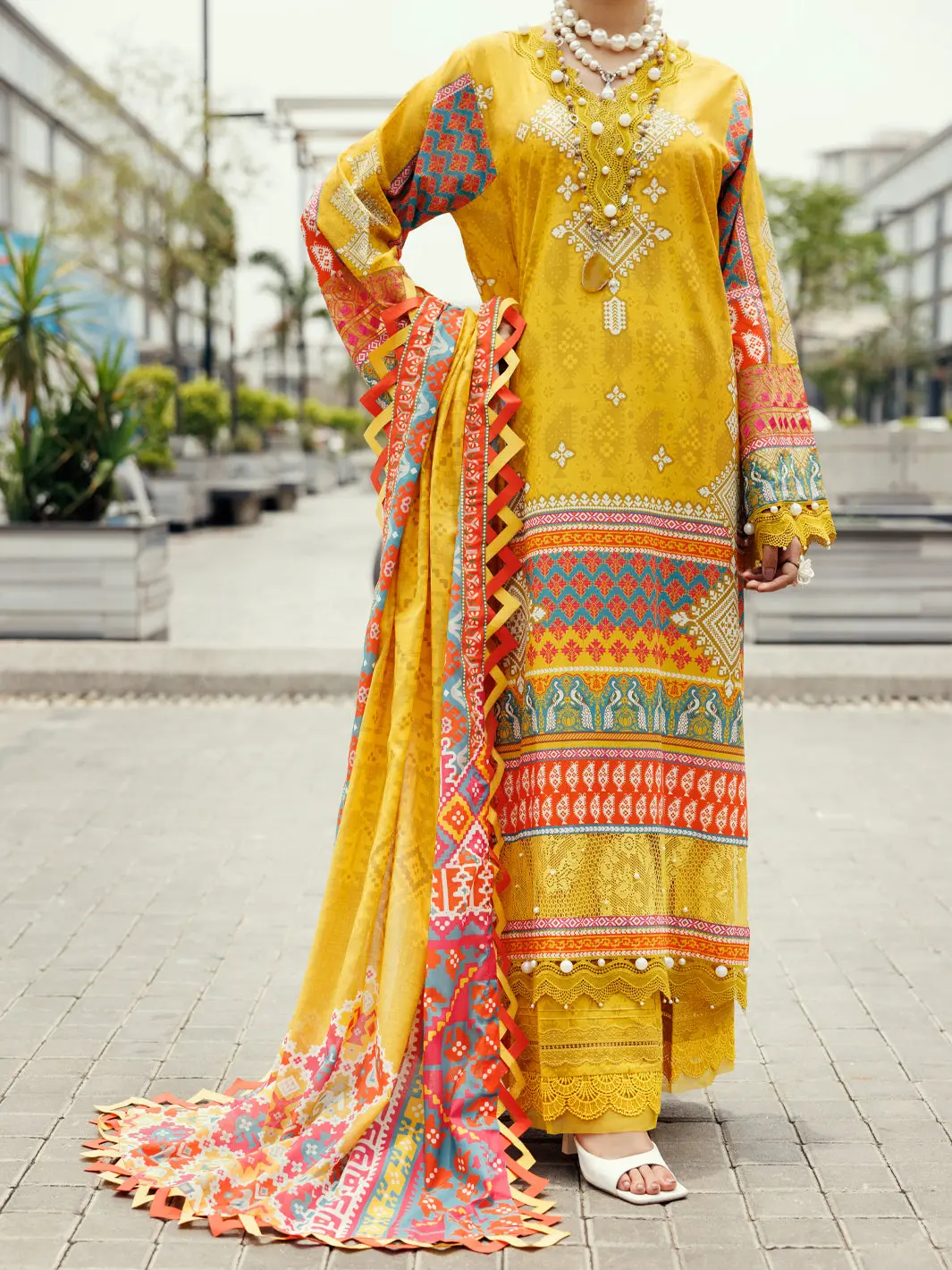 Yellow Cambric 3Pc Unstitched - Alp-3Ps-2205 1