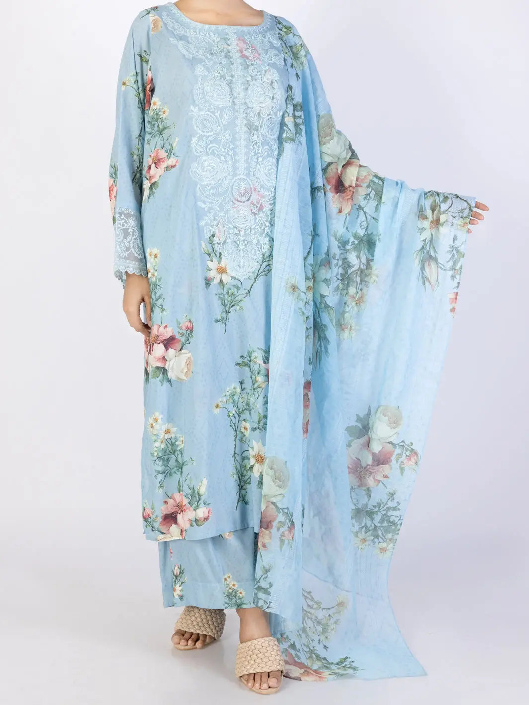 Sky Blue Lawn 3Pc Unstitched - Alp-3Ps-2221 1