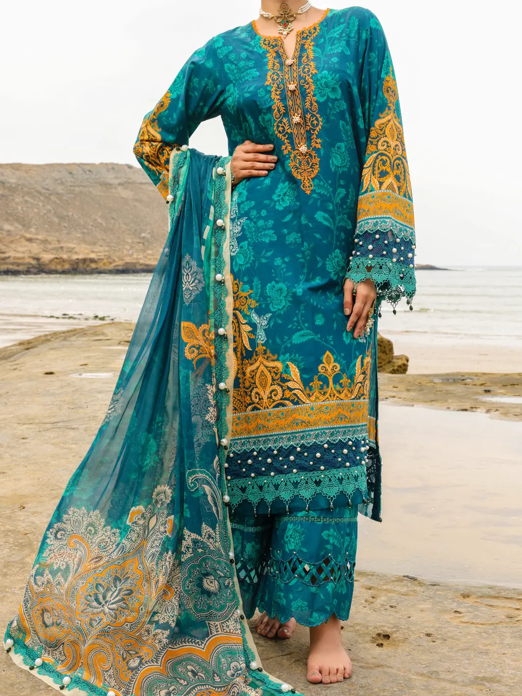 Teal Lawn 3Pc Unstitched - Alp-3Ps-2222 1