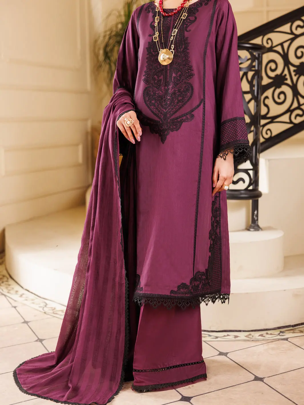 Purple Lino Kara 3Pc Unstitched - Alp-3Ps-2227 1