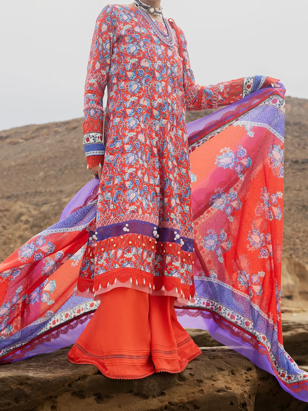 Red Lawn 2Pc Unstitched - Alp-2Ps-Slkd-Un-2261 1