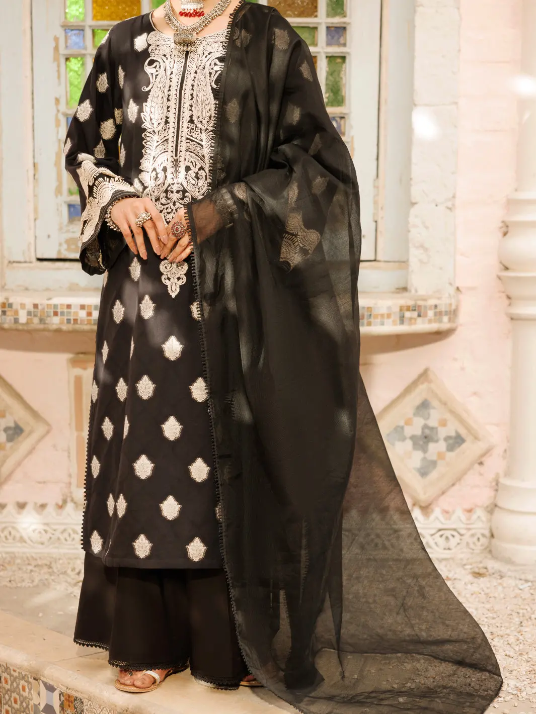 Black Yarn Dyed Jacquard 3Pc Stitched - Alp-3Ps-2269 1