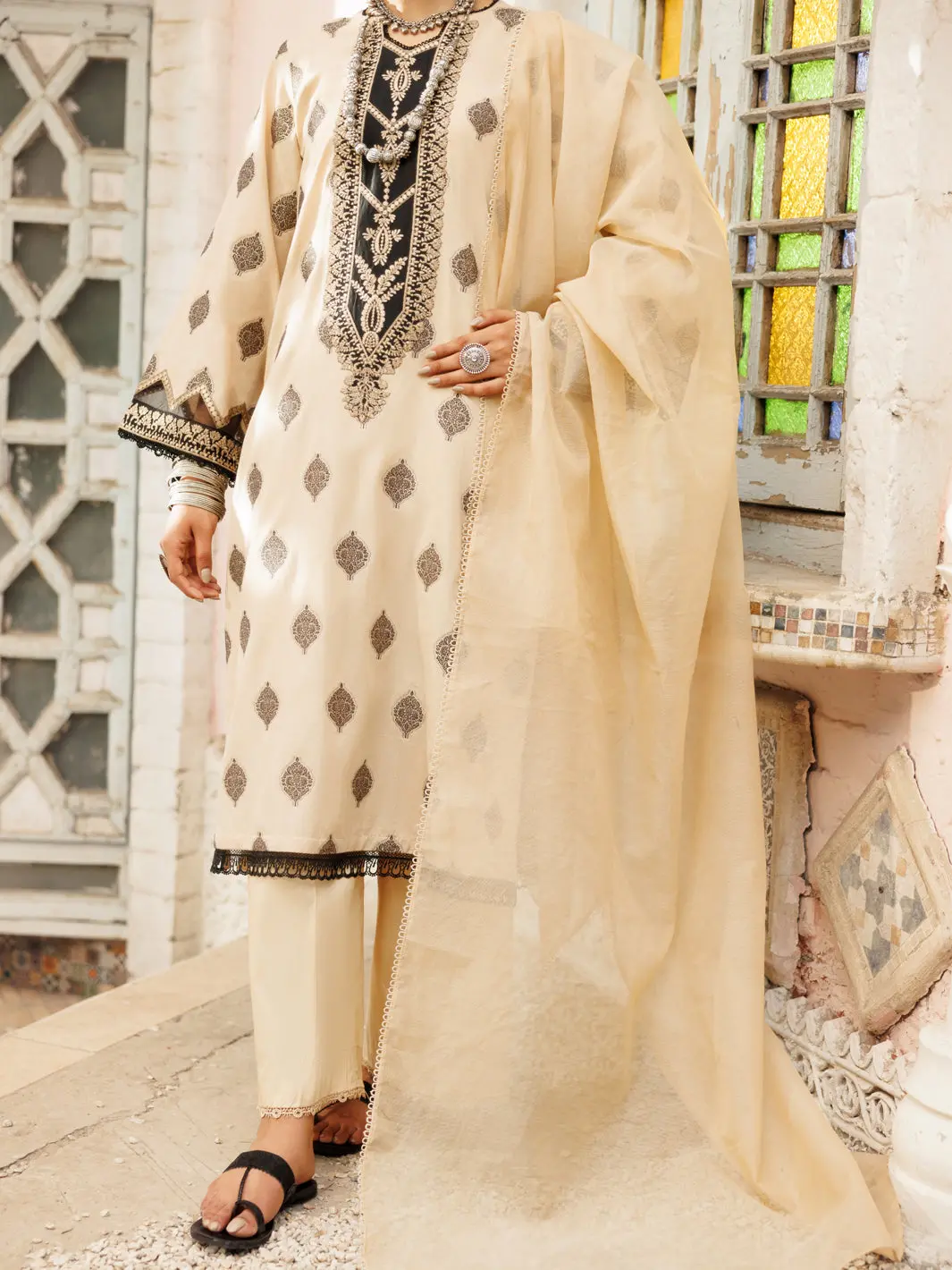 Khaki Yarn Dyed Jacquard 3Pc Stitched - Alp-3Ps-2271 1