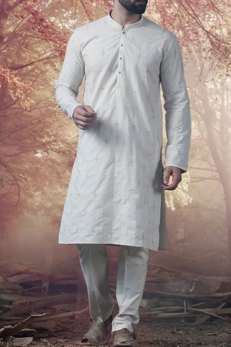 Off White Cotton Kameez Shalwar - Al-Ks-2333 1