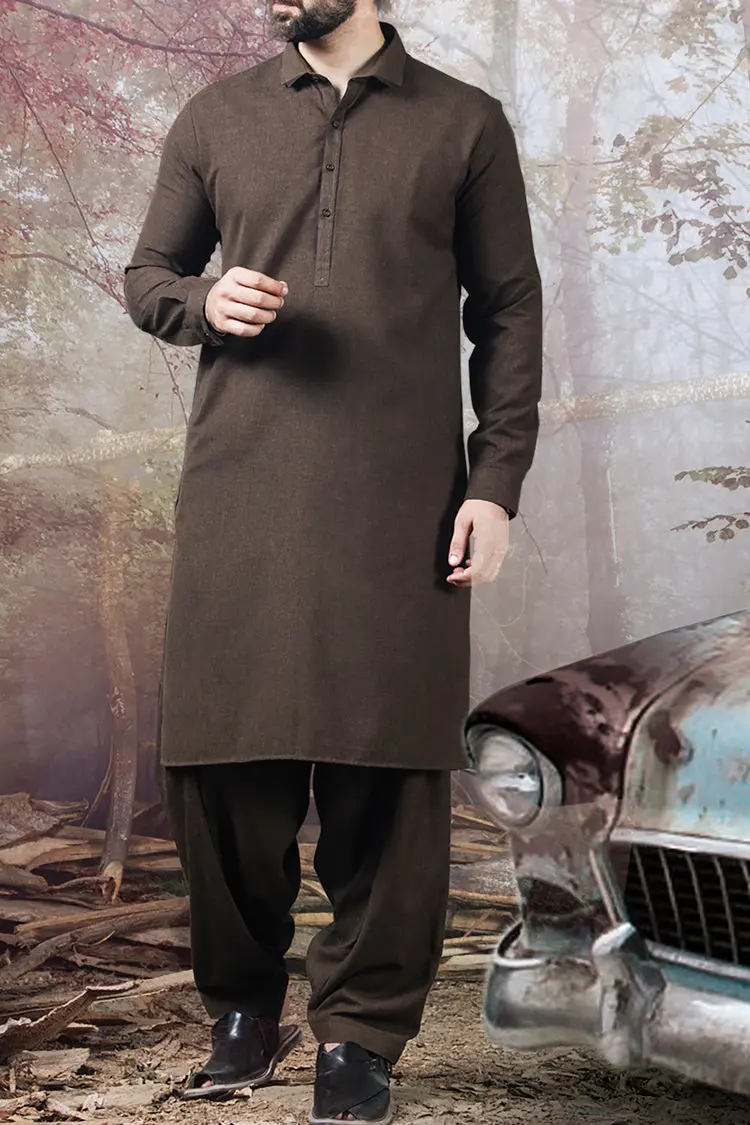 Brown Blended Kameez Shalwar - Al-Ks-2327 1