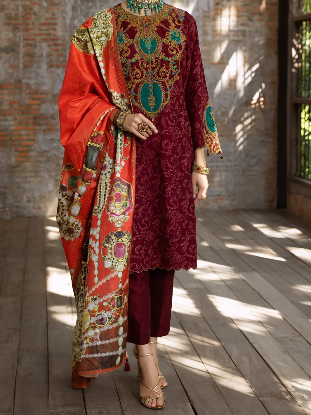 Maroon 3Pc Stitched - Alp-3Ps-429 1