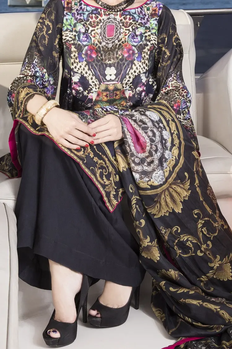 Black & Golden Viscose 3Pc Unstitched - Alp-463 1