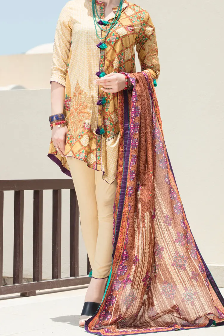 Mustard Lawn 3Pc Stitched - Alp-546 1