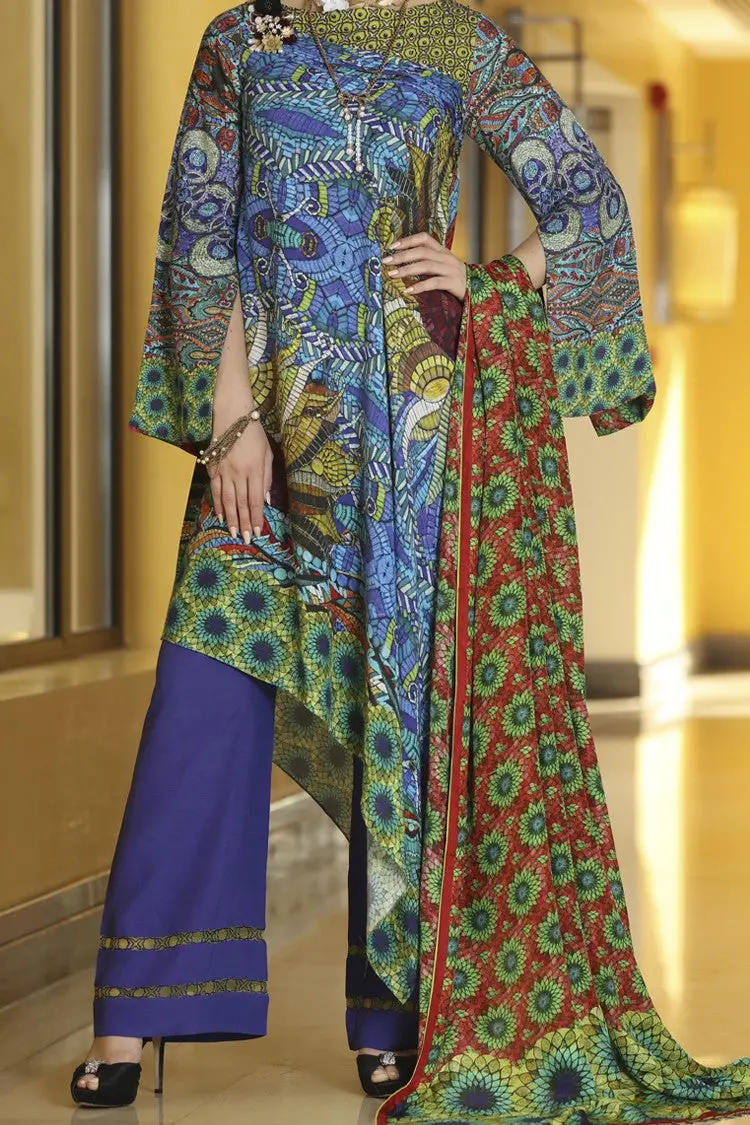 Royal Blue Silk Viscose 3Pc Stitched - Alp-563 1