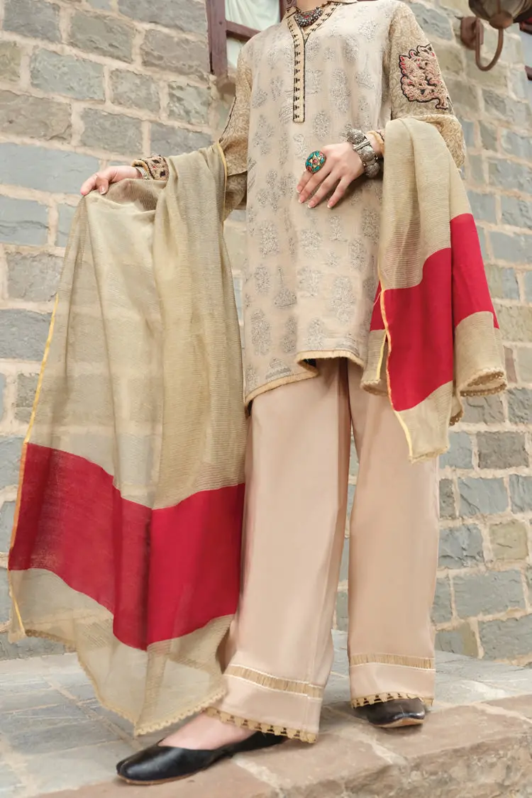 Beige Jacquard 3Pc Stitched - Alp-730 1