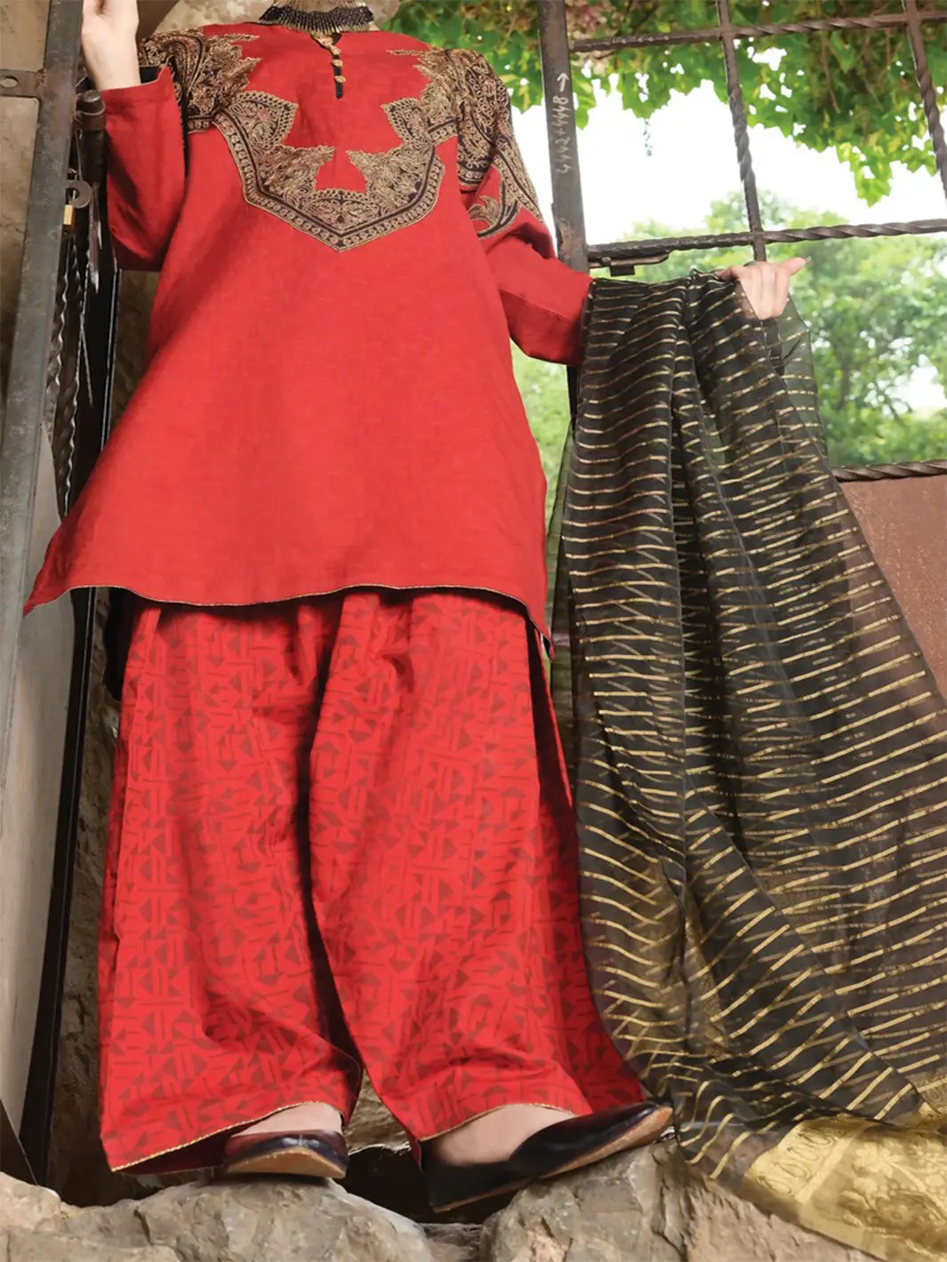 Red Jacquard 3Pc Unstitched - Alp-732 1