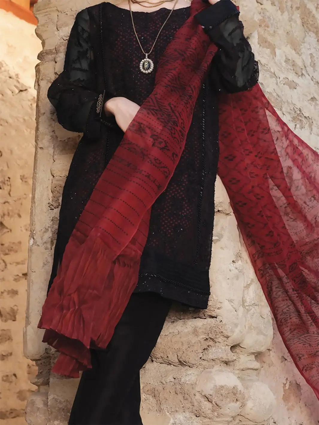 Black Organza 3Pc Unstitched - Alp-740 1