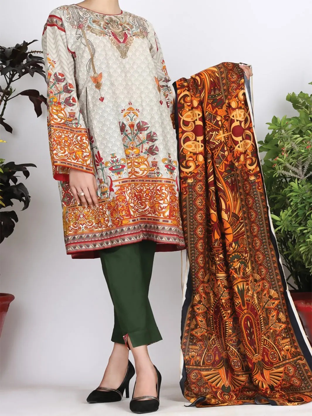Grey Cambric 3Pc Stitched - Alp-756 1