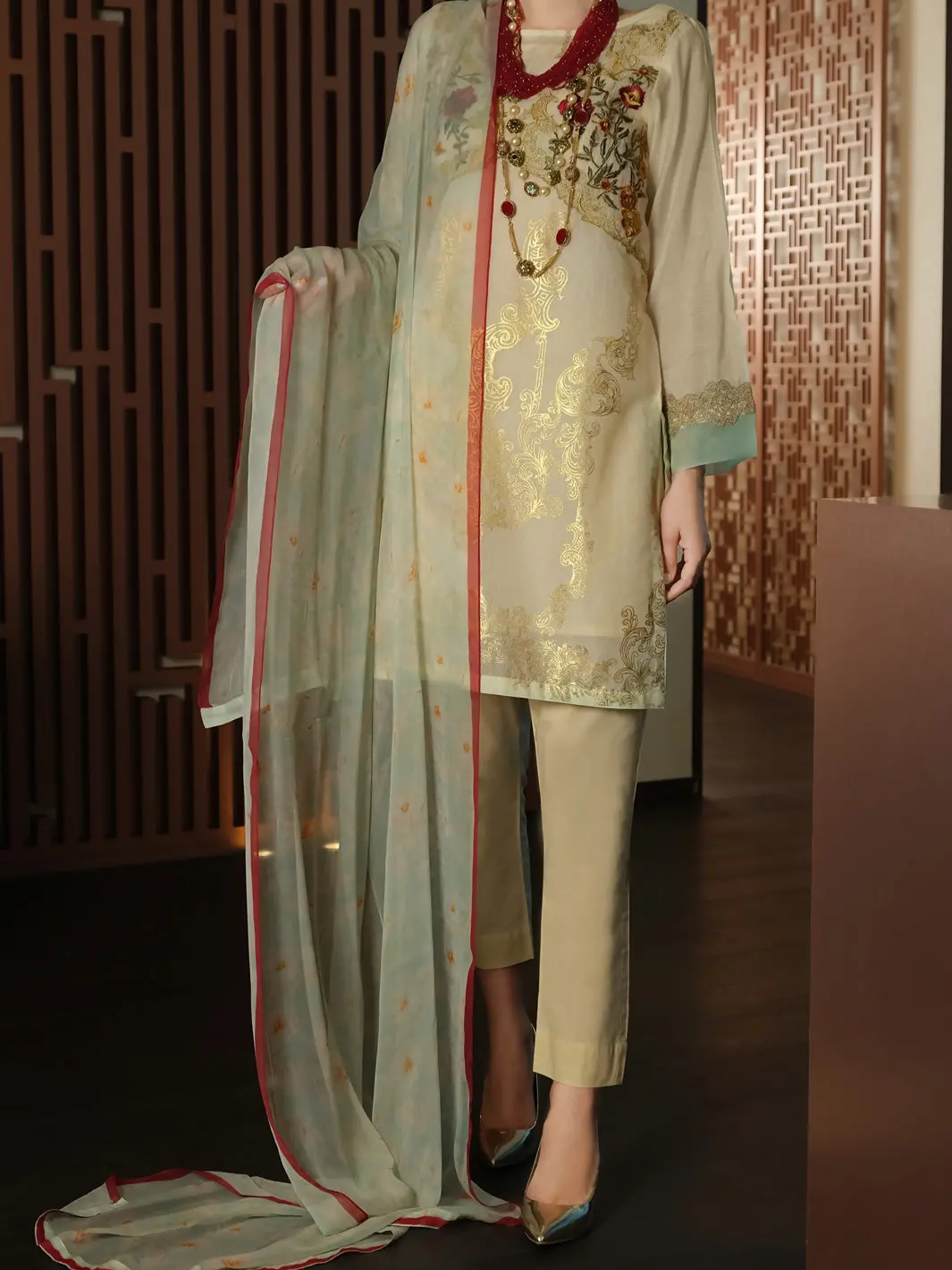 Off White Khaddi Net 3Pc Unstitched - Alp-3Ps-898 1