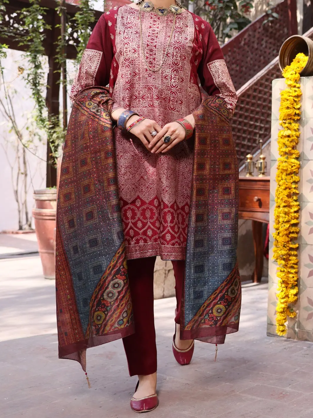 Red Viscose 3Pc Unstitched - Alp-3Ps-900 1