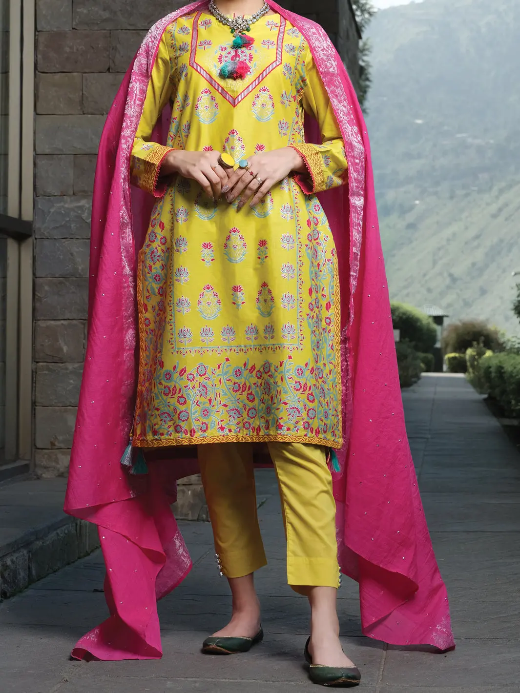 Lime Yellow Cambric 3Pc Stitched - Alp-3Ps-964/S 1