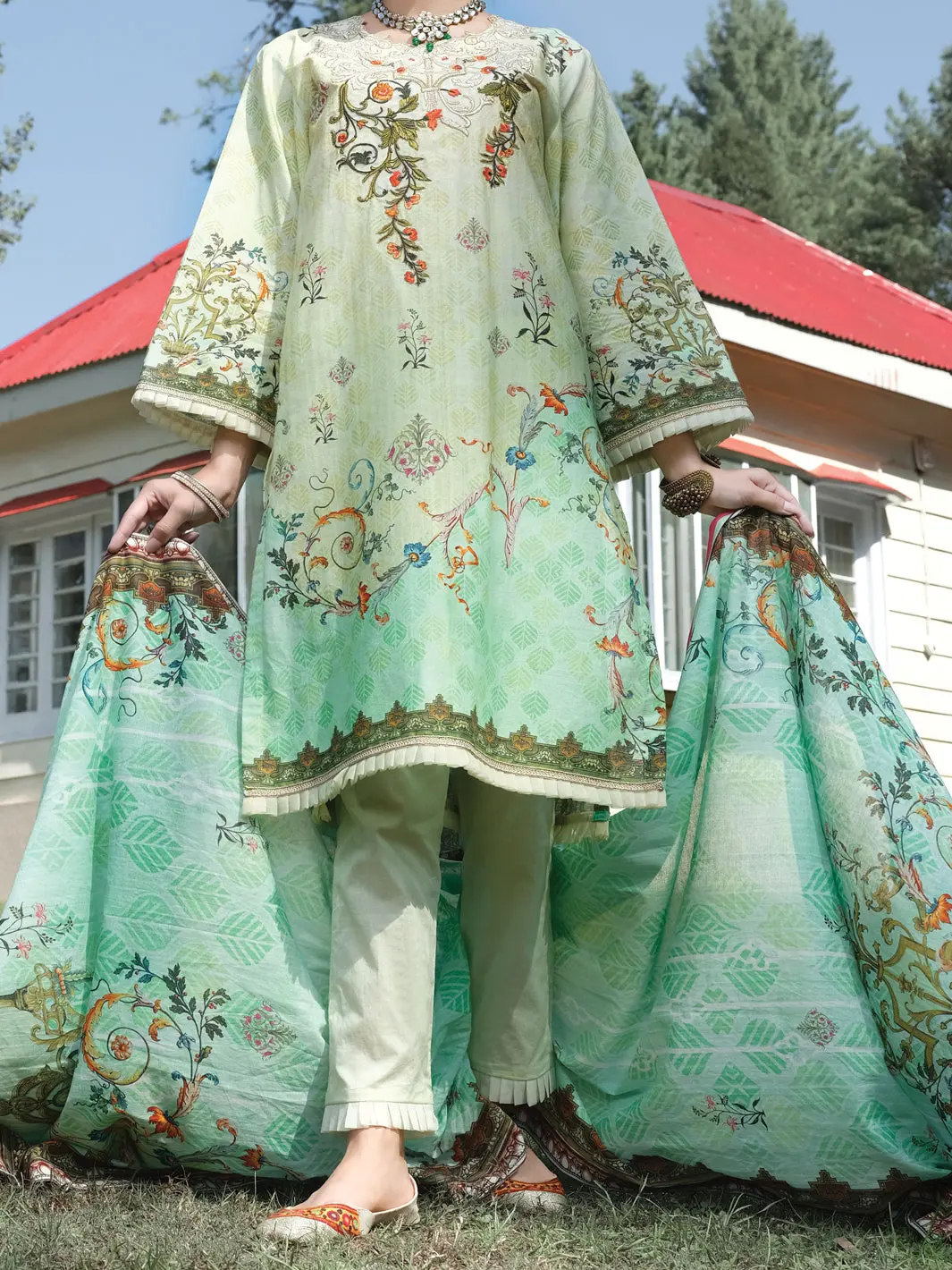 Green Cambric 3Pc Stitched - Alp-3Ps-973/S 1