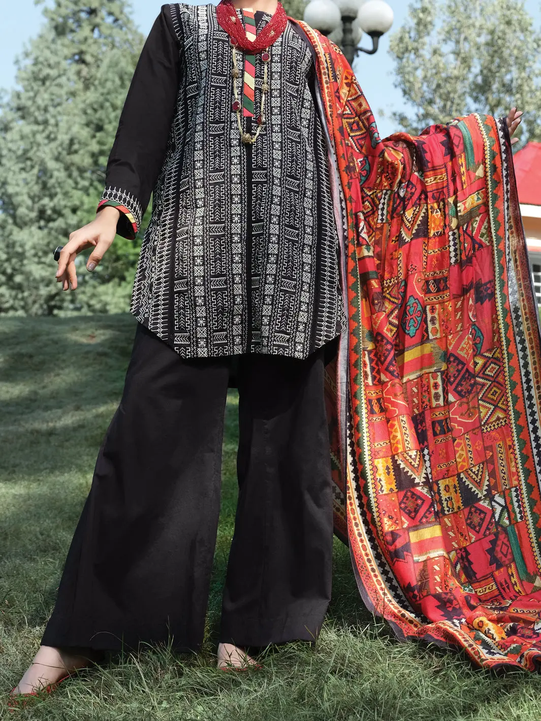 Black Cambric 3Pc Unstitched - Alp-3Ps-976 1