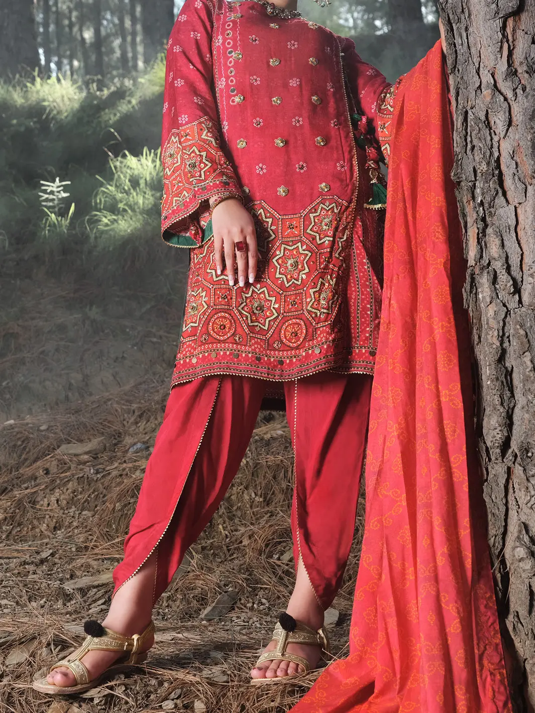 Red Raw Silk 3Pc Stitched - Alp-3Ps-993 1