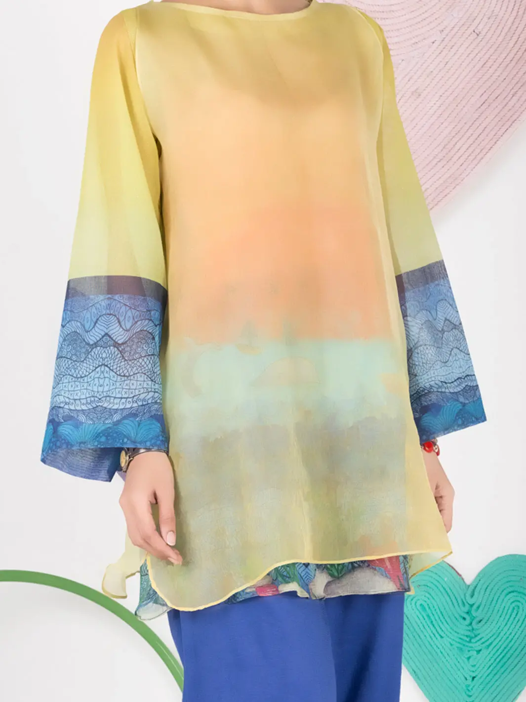 Yellow Cotton Net Tunic - Alp-Grk-1002 1