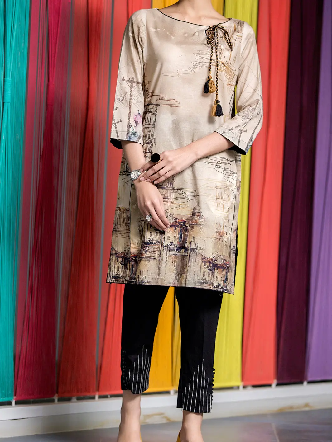 Beige Lawn Tunic - Lk-667 1