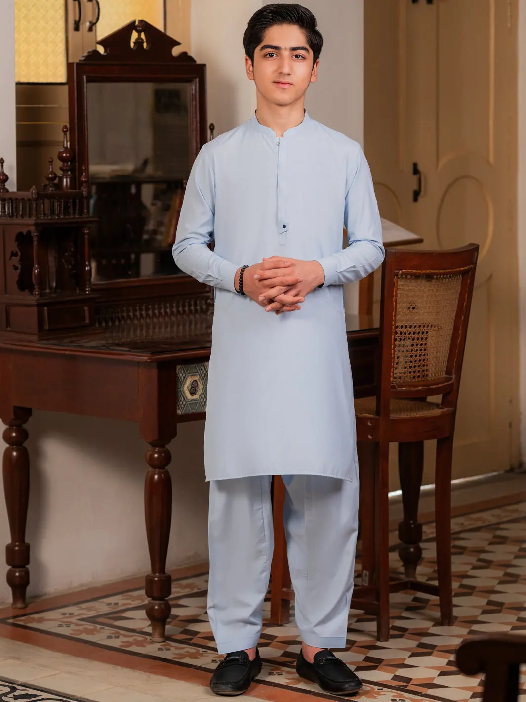 Sky Blue Blended Kameez Shalwar - Alt-Ks-084 1