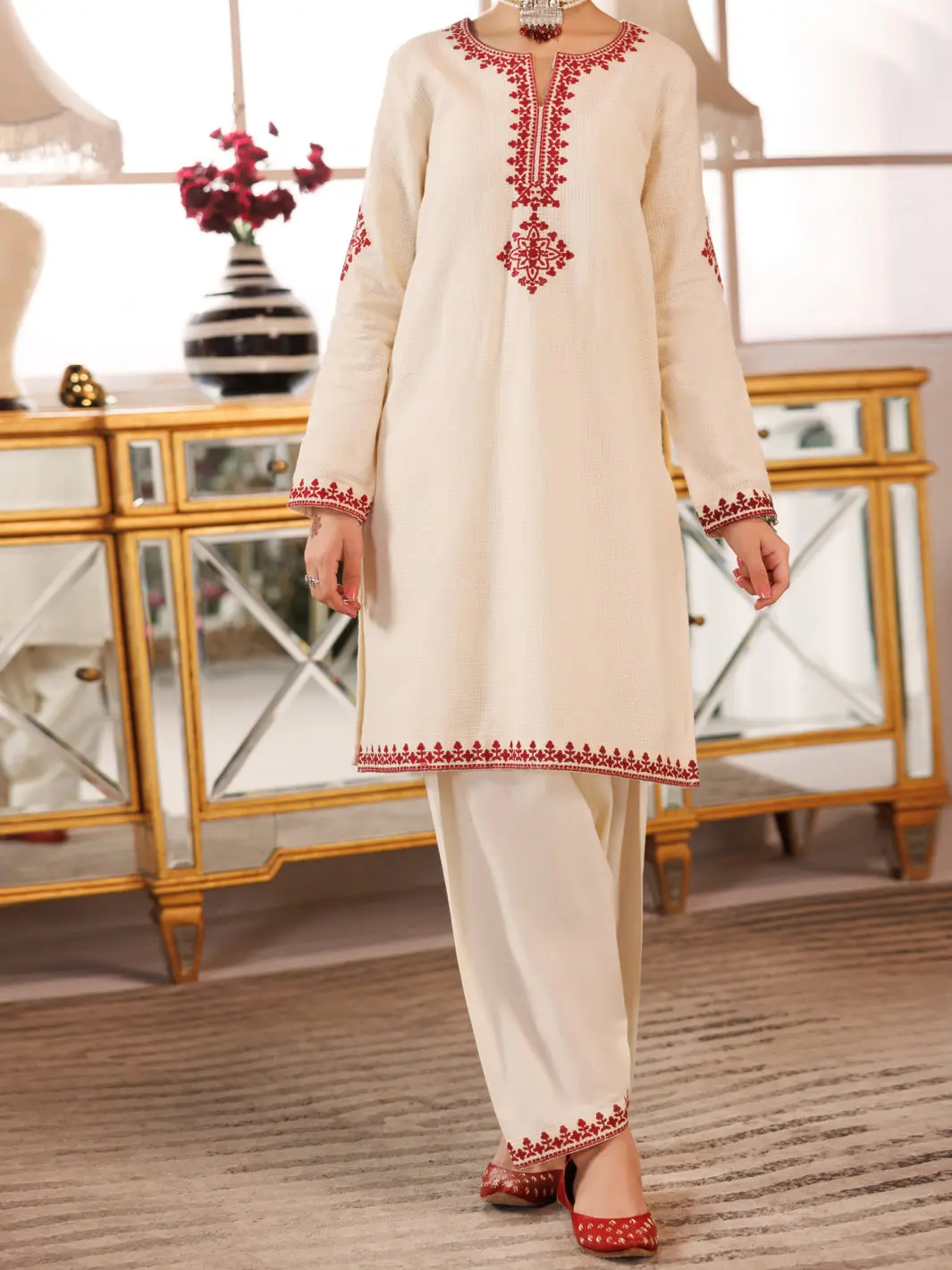 Off White Cotton Square 2 Piece Stitched - Alt-2Ps-Lks-1163 1