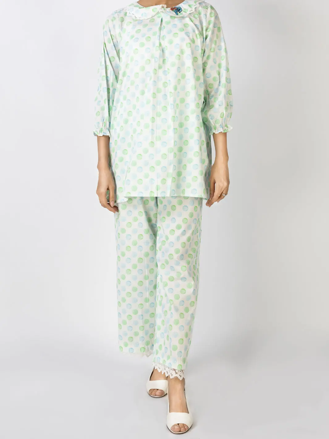 White Lawn 2 Piece Stitched Nightwear - Alt-Lks-Nw-1001 1