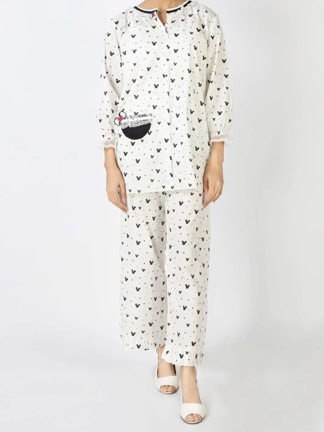 Black & White Cotton 2 Piece Stitched Nightwear - Alt-Lks-Nw-1006 1
