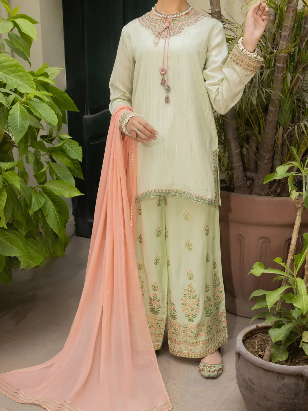Pistachio Green Lurex 3 Piece Stitched - Alt-3Ps-Ls-1129 1