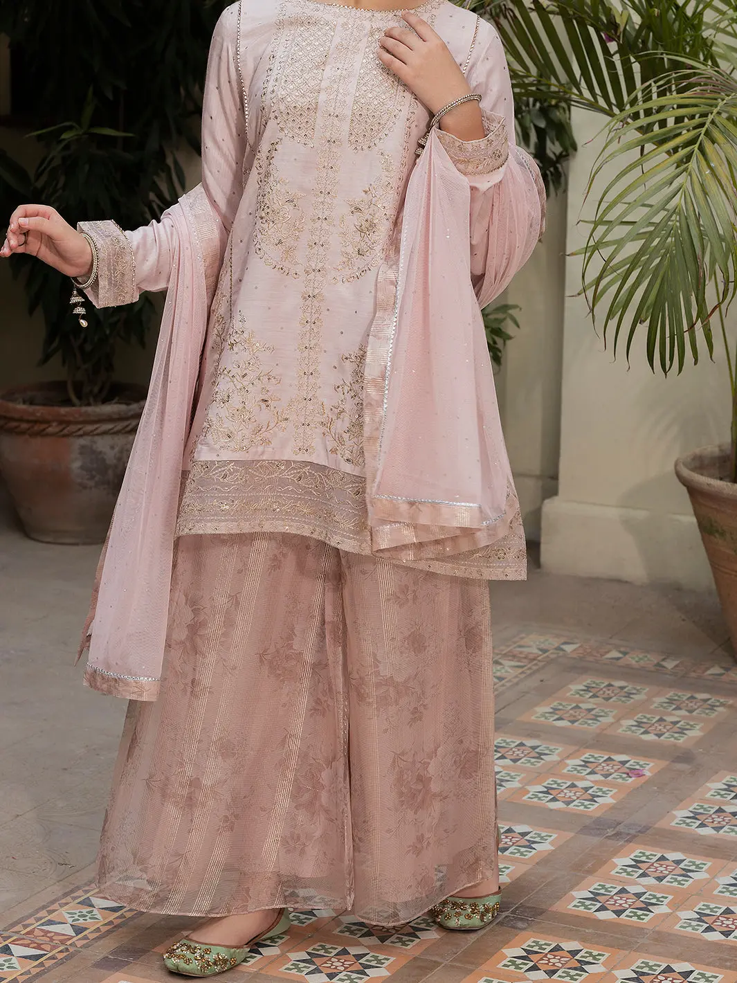 Tea Pink Viscose Gold 3 Piece Stitched - Alt-3Ps-Ls-1131 1