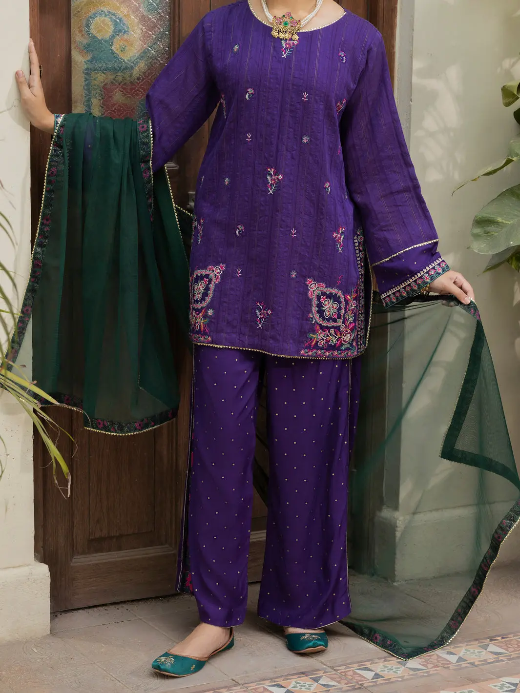 Purple Dobby Square 3 Piece Stitched - Alt-3Ps-Ls-1133 1