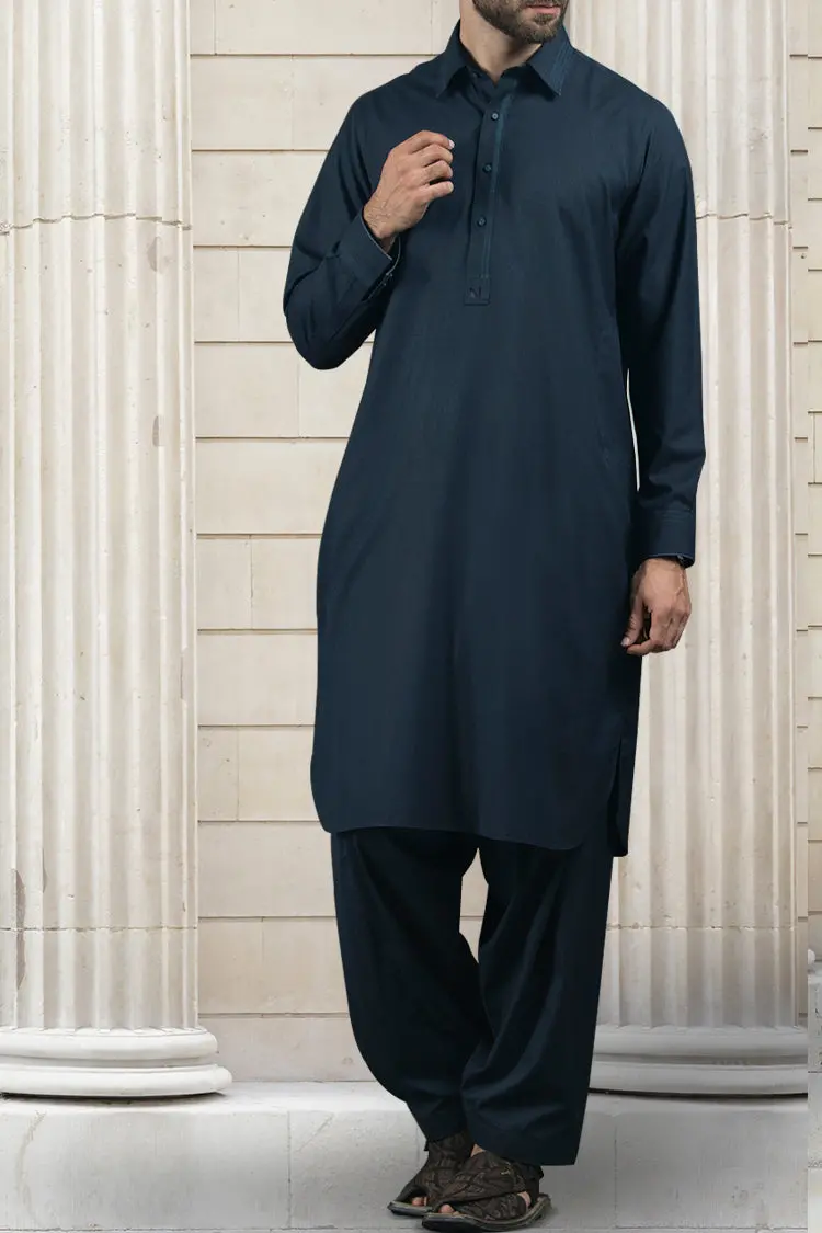 Navy Blue Cotton Kameez Shalwar - Alwa-Ks-110 1
