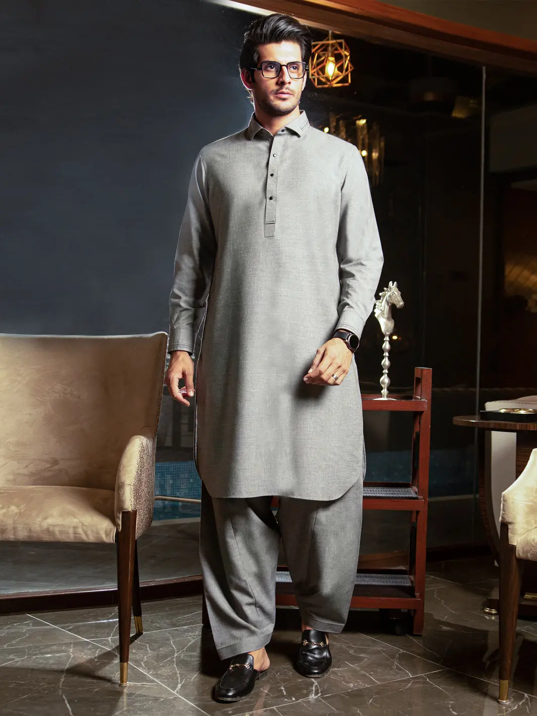 Grey Blended Kameez Shalwar - Alwa-Ks-280 1