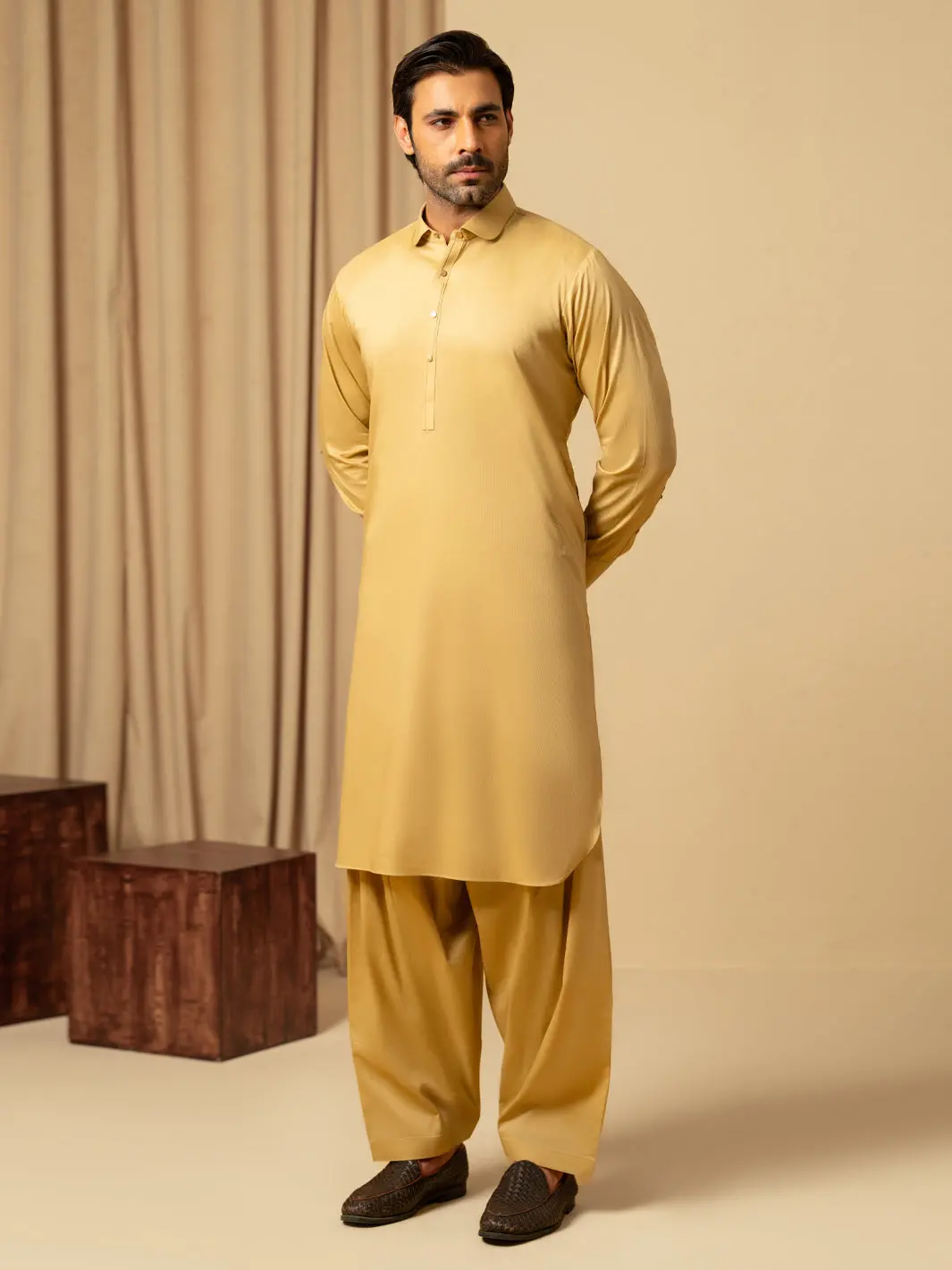 Mustard Cotton Kameez Shalwar - Alwa-Ks-540 1