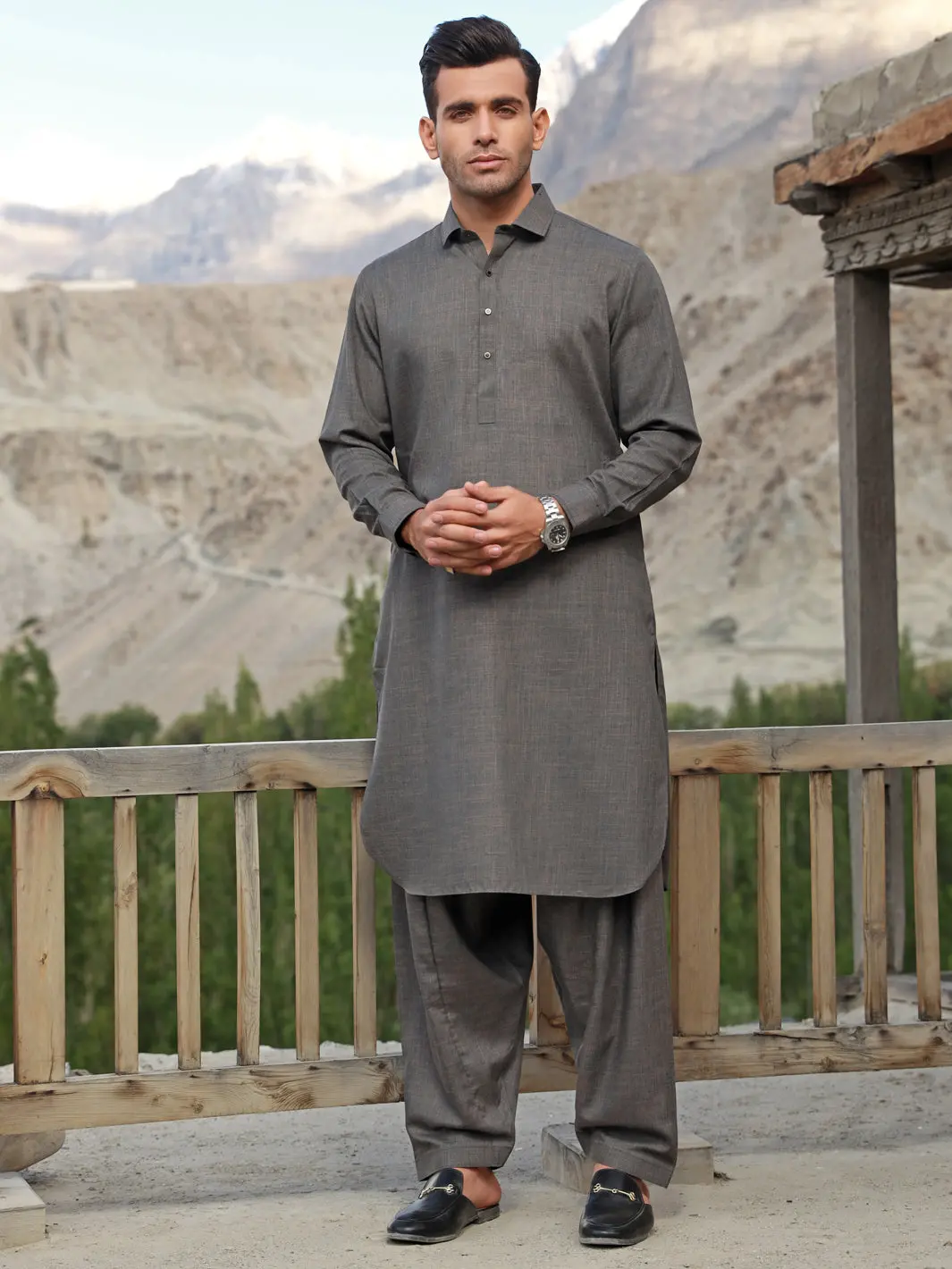 Ash Brown Blended Kameez Shalwar - Alwa-Ks-310 1
