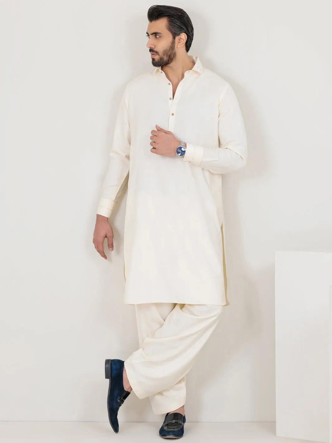 Off White Blended Kameez Shalwar - Alwa-Ks-Fo-Pr-352 1