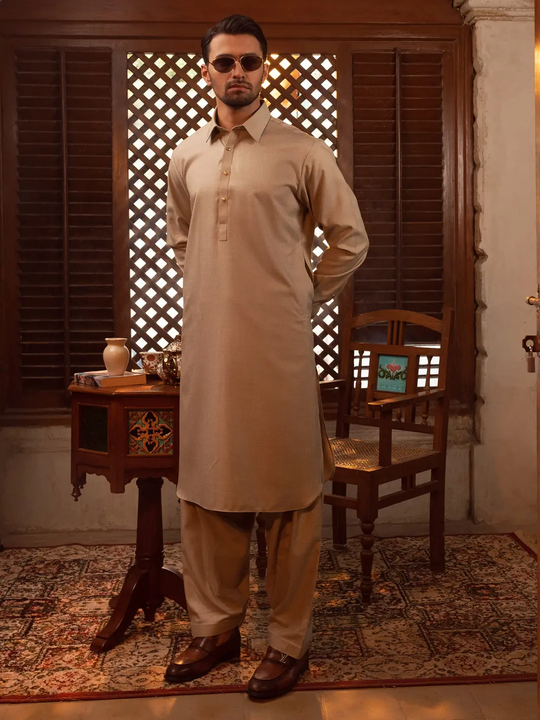Beige Kameez Shalwar - Alwa-Ks-421 1