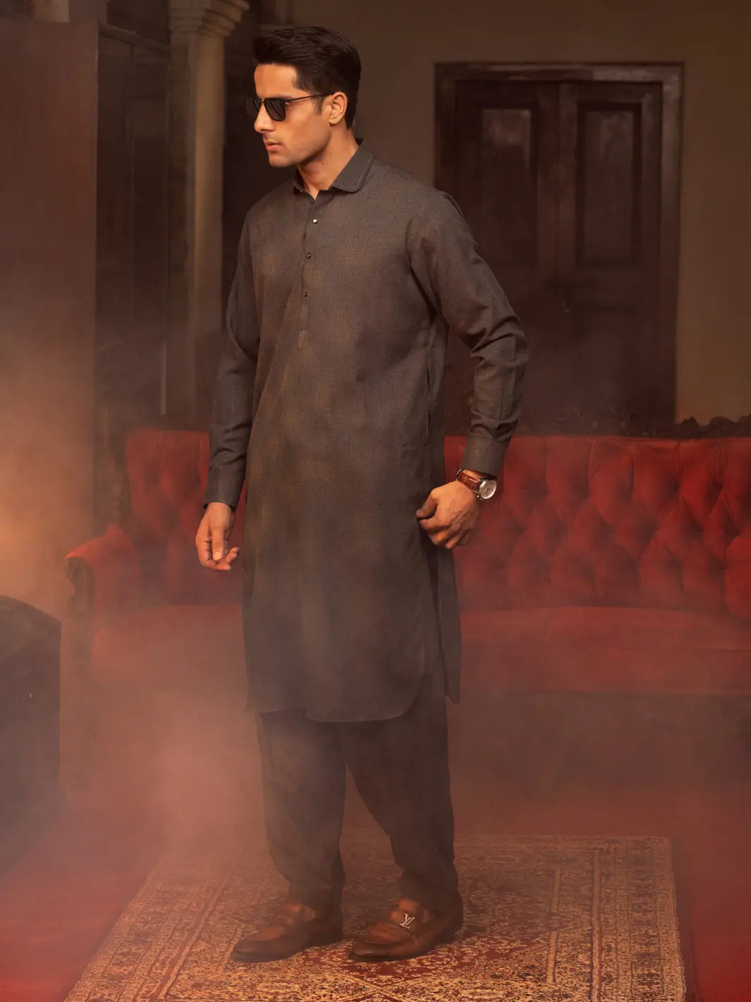 Charcoal Grey Kameez Shalwar - Alwa-Ks-423 1