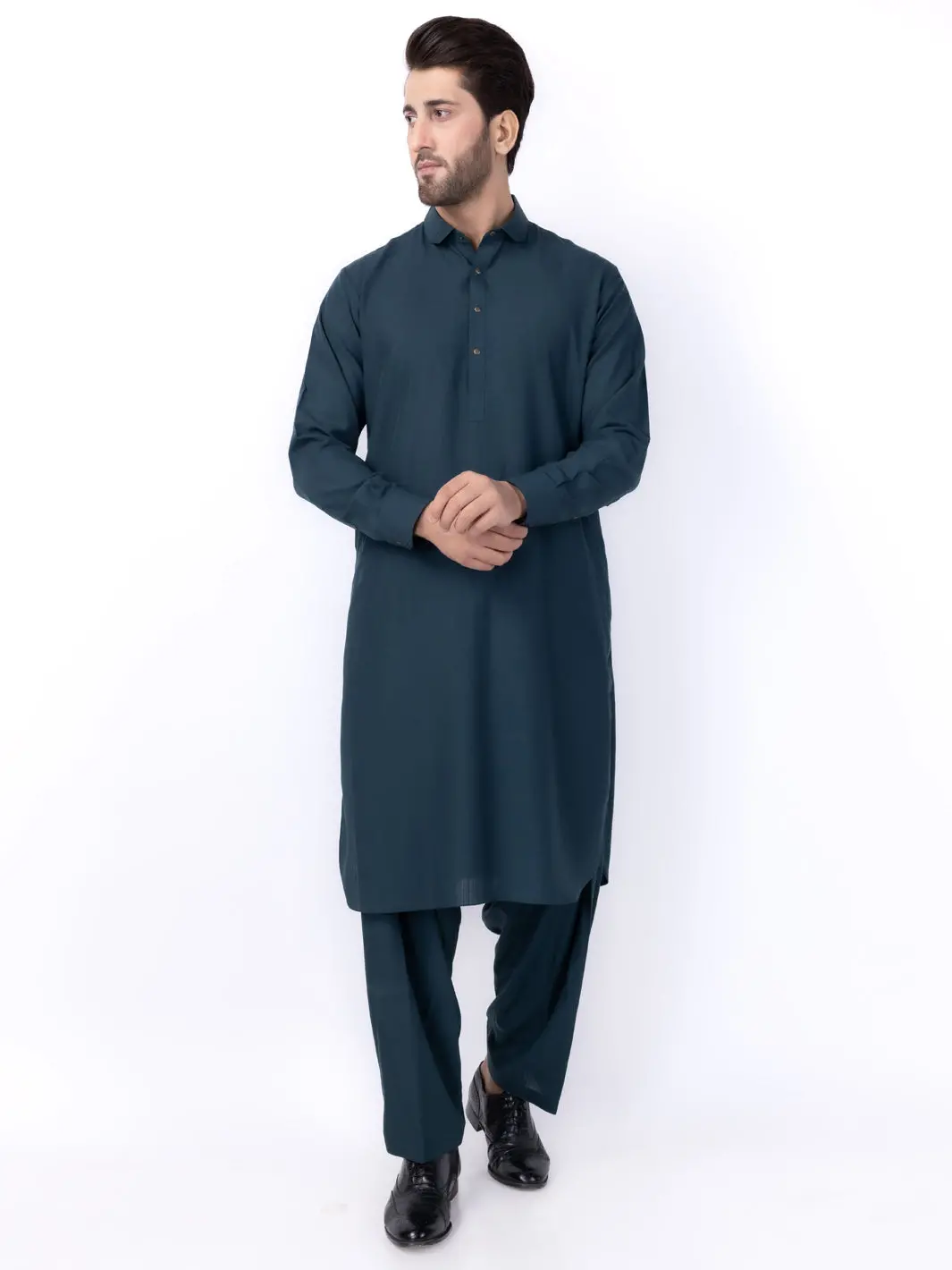 Dark Green Blended Kameez Shalwar - Alwa-Ks-435 1