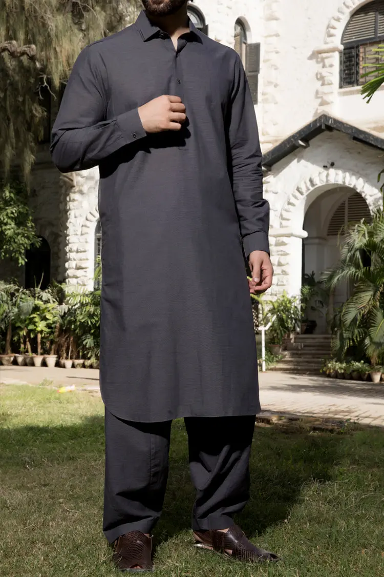 Grey Cotton Kameez Shalwar - Alwa-Ks-073 1