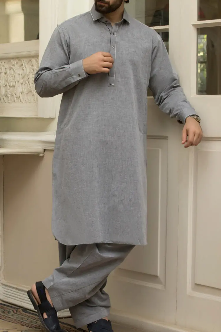 Grey Cotton Kameez Shalwar - Alwa-Ks-074 1