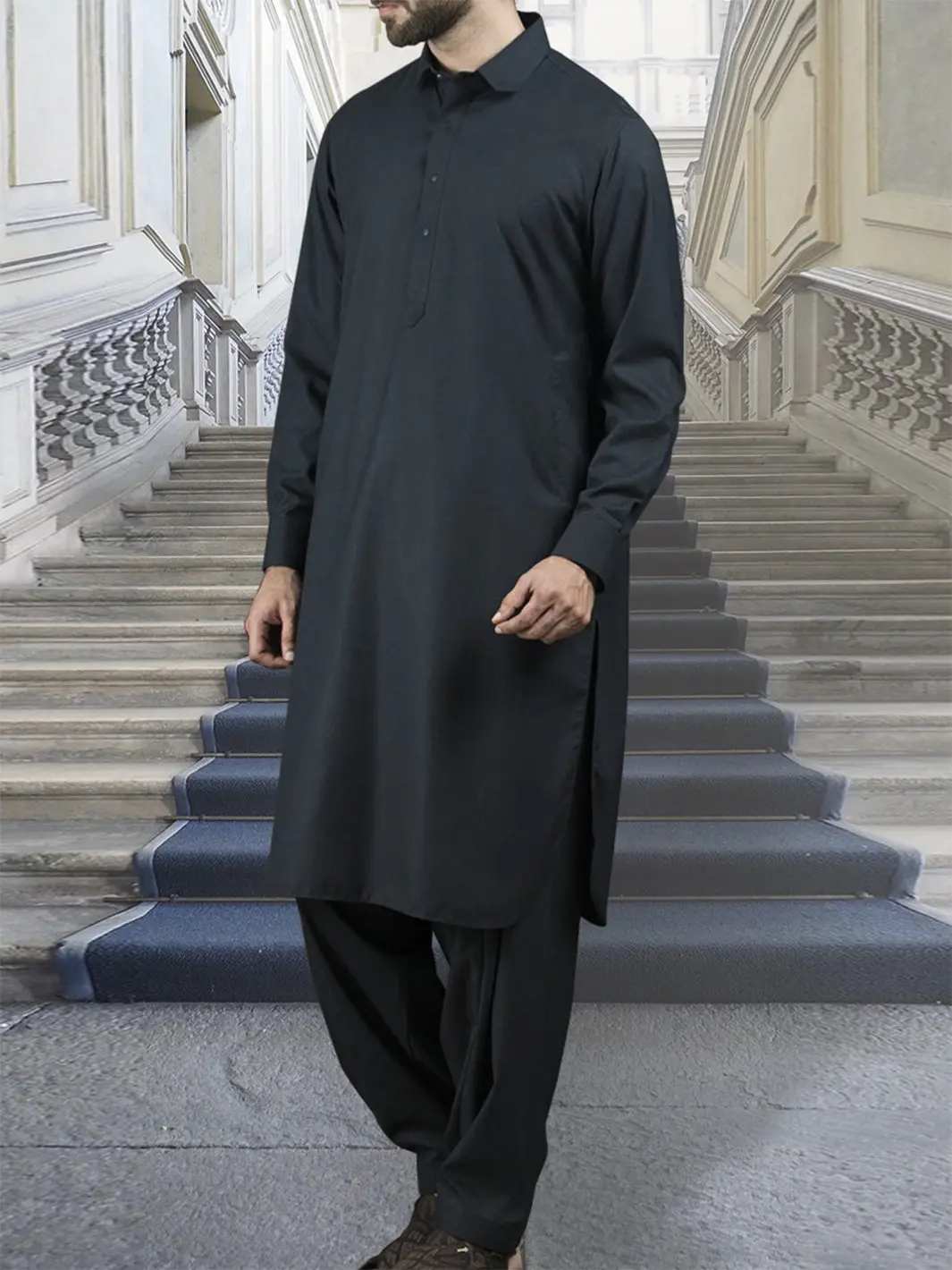 Navy Blue Blended Kameez Shalwar - Alwa-Ks-111 1