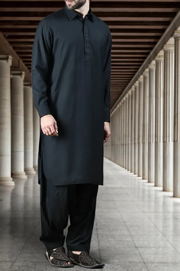 Black Blended Kameez Shalwar - Alwa-Ks-113 1