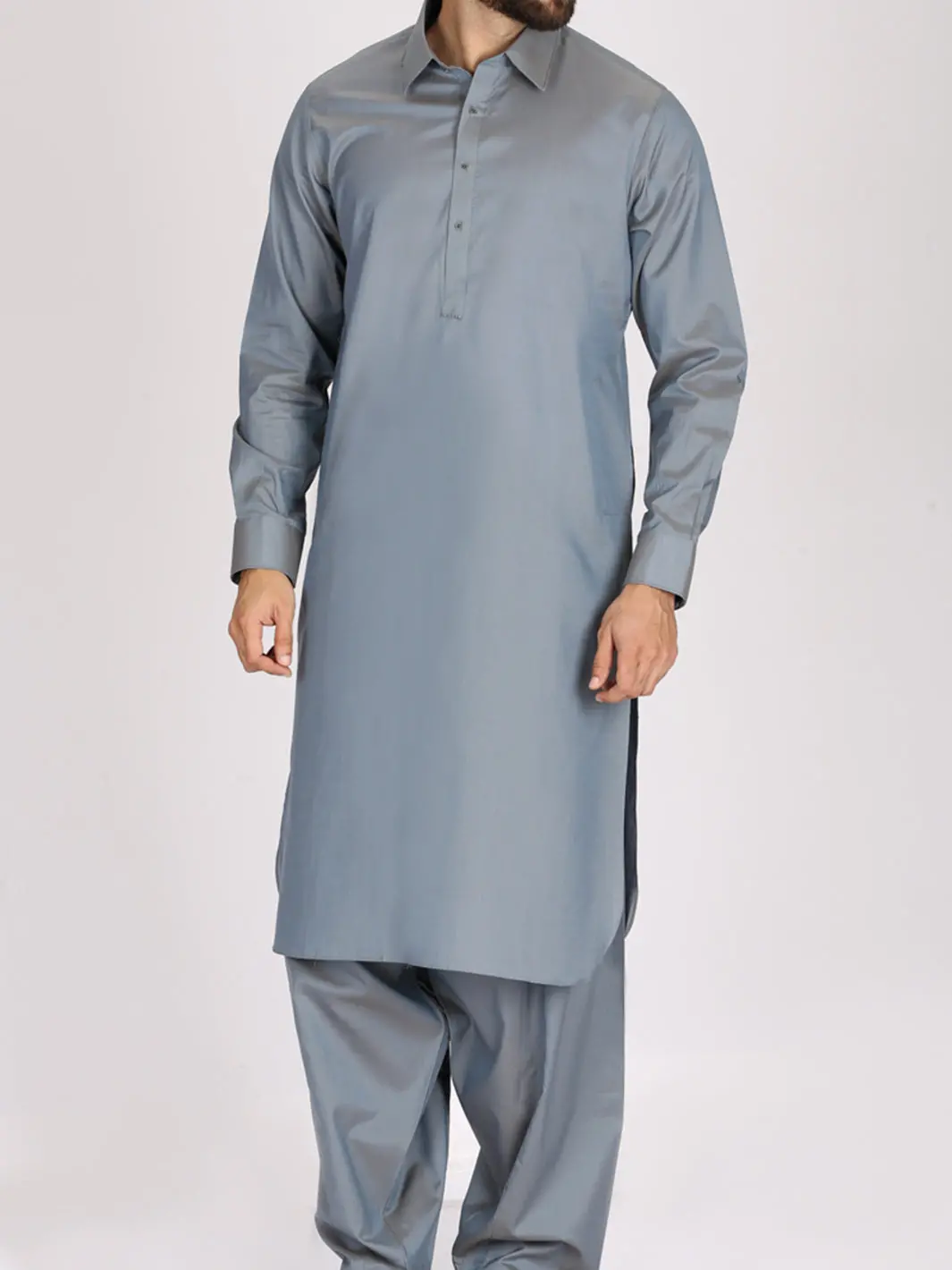 Ash Blue Cotton Kameez Shalwar - Alwa-Ks-138 1