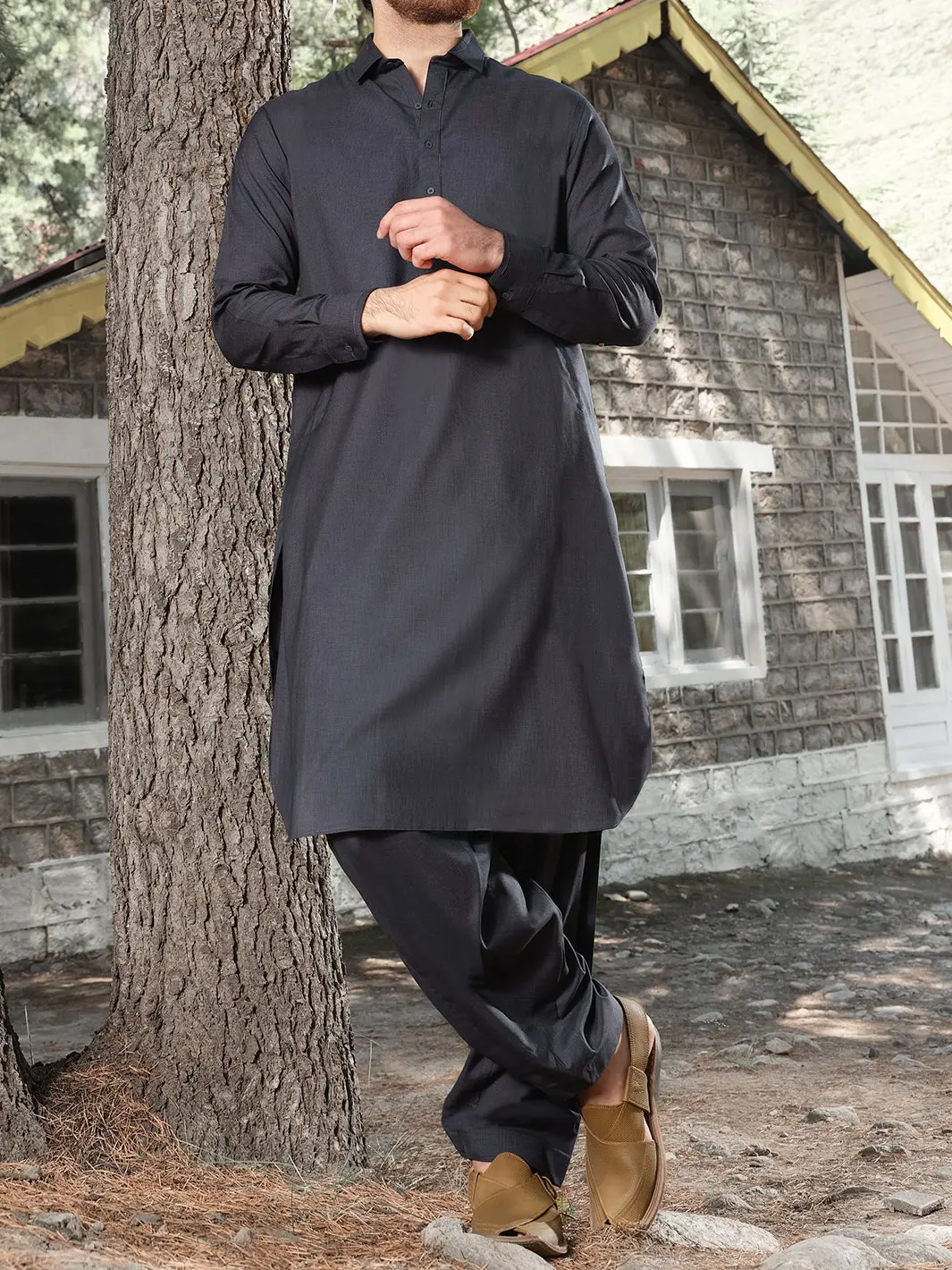 Charcoal Blended Kameez Shalwar - Alwa-Ks-153 1