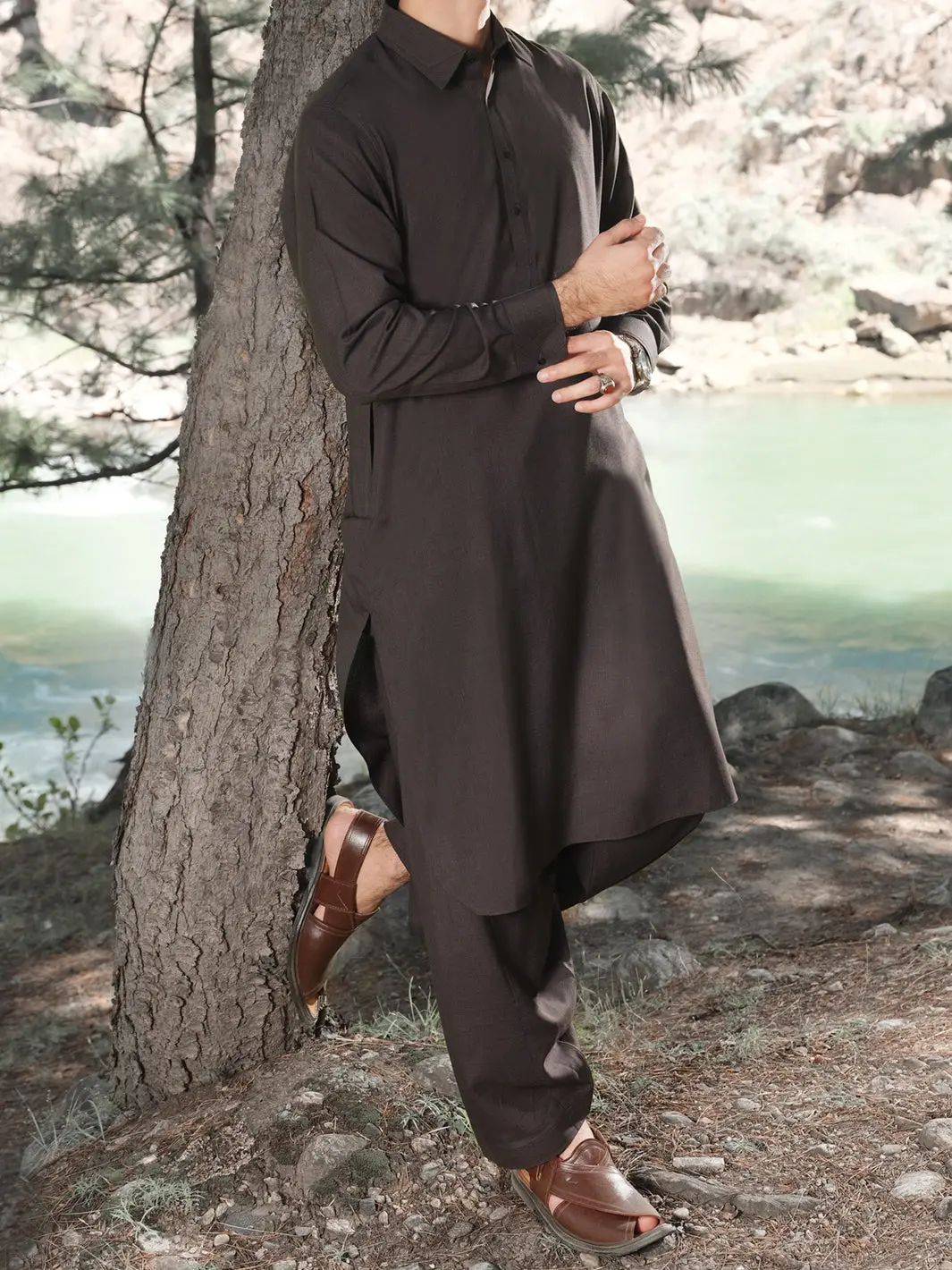 Brown Blended Kameez Shalwar - Alwa-Ks-156 1