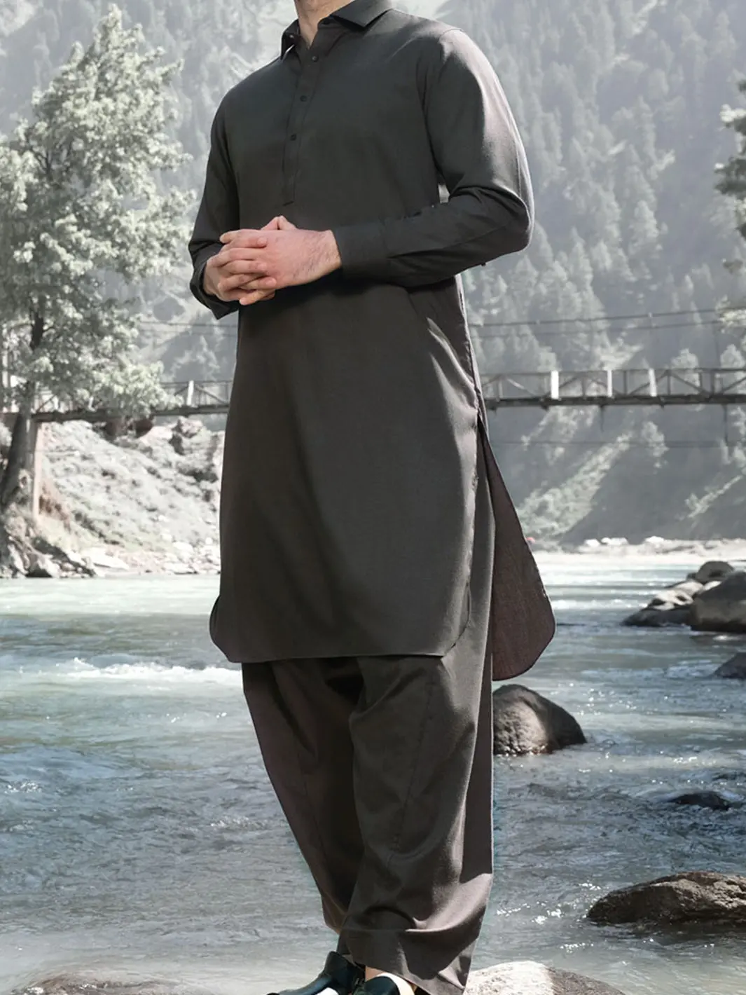 Dark Green Blended Kameez Shalwar - Alwa-Ks-158 1