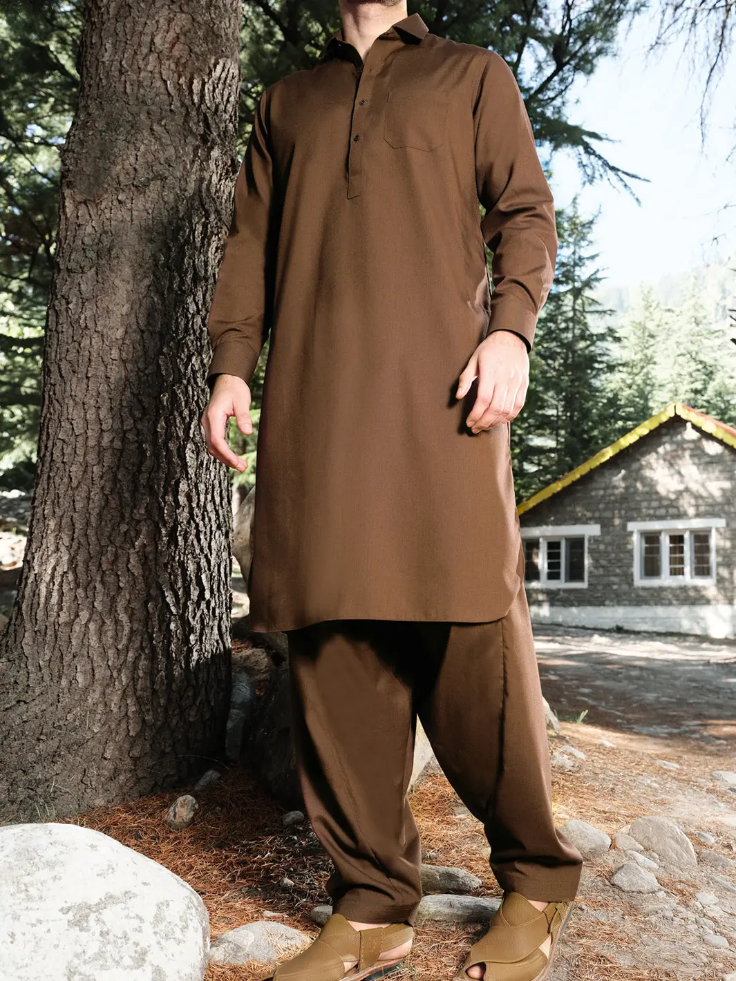 Brown Blended Kameez Shalwar - Alwa-Ks-159 1